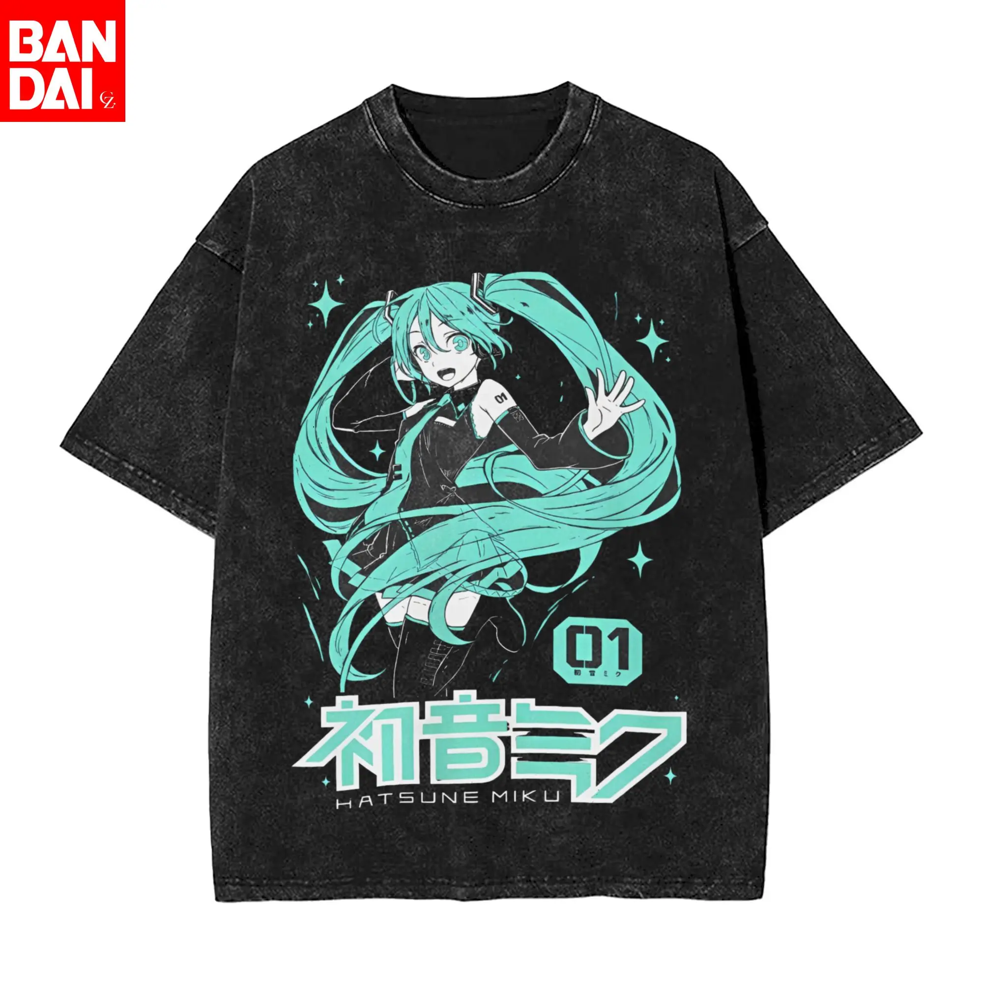 初音ミク-サイバーパンク-ウォッシュド-tシャツ-メンズ-レディース-ヴィンテージ-オーバーサイズ-半袖-ストリートウェア-アニメ-ボーカロイド-グラフィック-サマーtシャツ