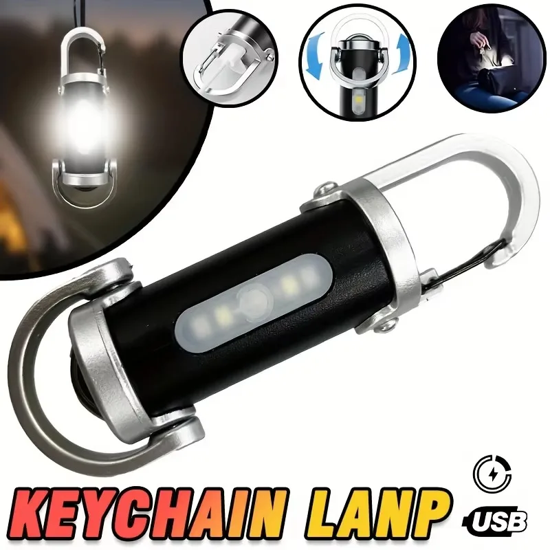 Portable Keychain Flashlight  Multifunctional Handheld Torch Hook Design USB Rechargeable Ideal for Camping, Emergency,Daily Use