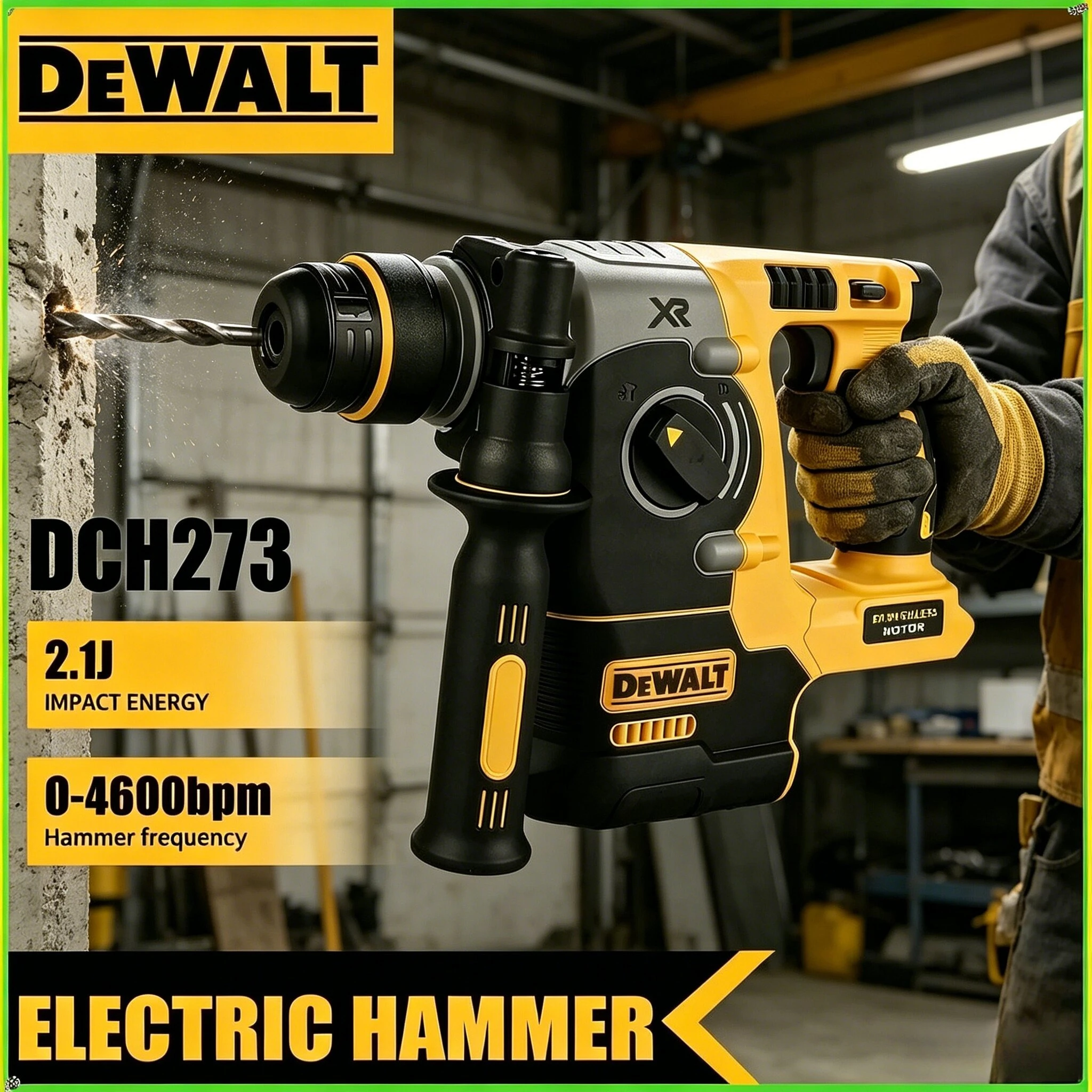 

DEWALT DCH273 Brushless Rotary Hammer,20V 6.0Ah Battery2.1J Impact Energy,360°Handle–Efficient for Concrete,Brick&Stone Drilling