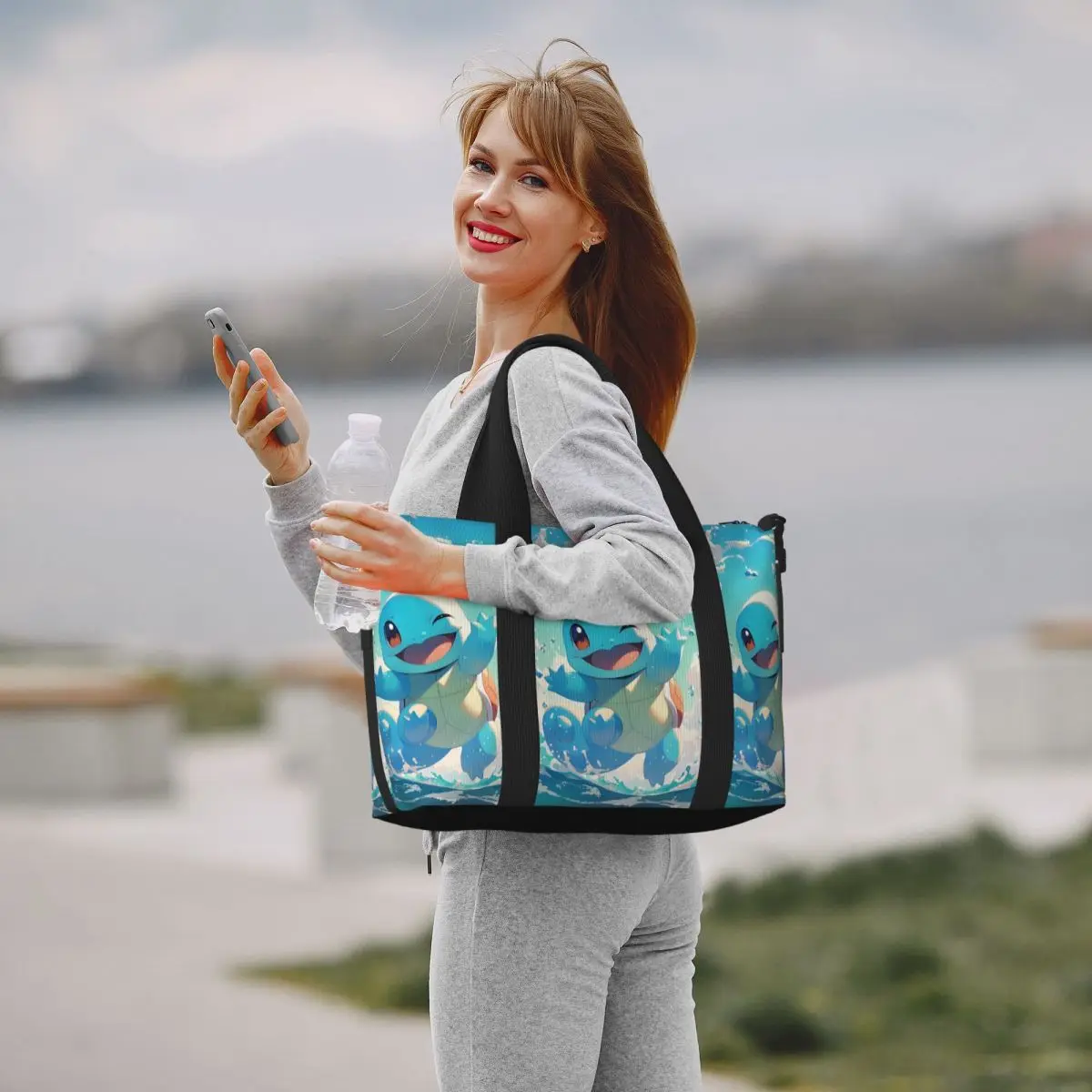 Custom Squirtles Tote Bag Women Big Capacity Anime Gym Beach Travel Bags