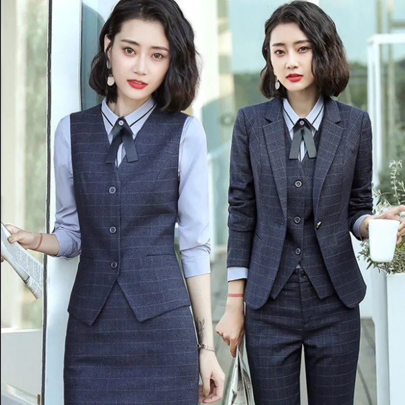 8236 Business Suit Women's New Plaid Formal Wear Women's Small Suit Fashionable Temperament Business Style Suit Women's Suit