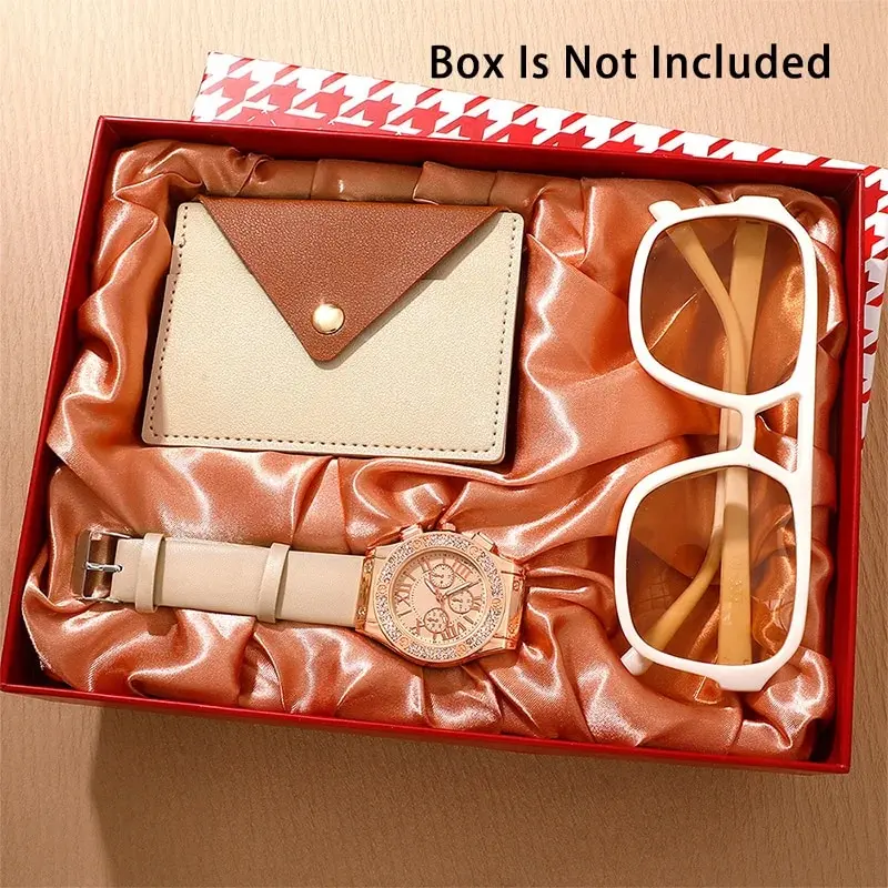 Women Luxury Watches Rhinestone Dial Luxury Brand Design Women Watches Ladies Elegant Dress Watch Wallet Glasses Set