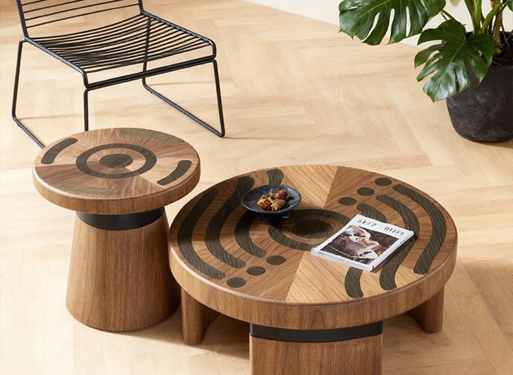 Solid wood round designer light luxury simple living room home coffee table combination
