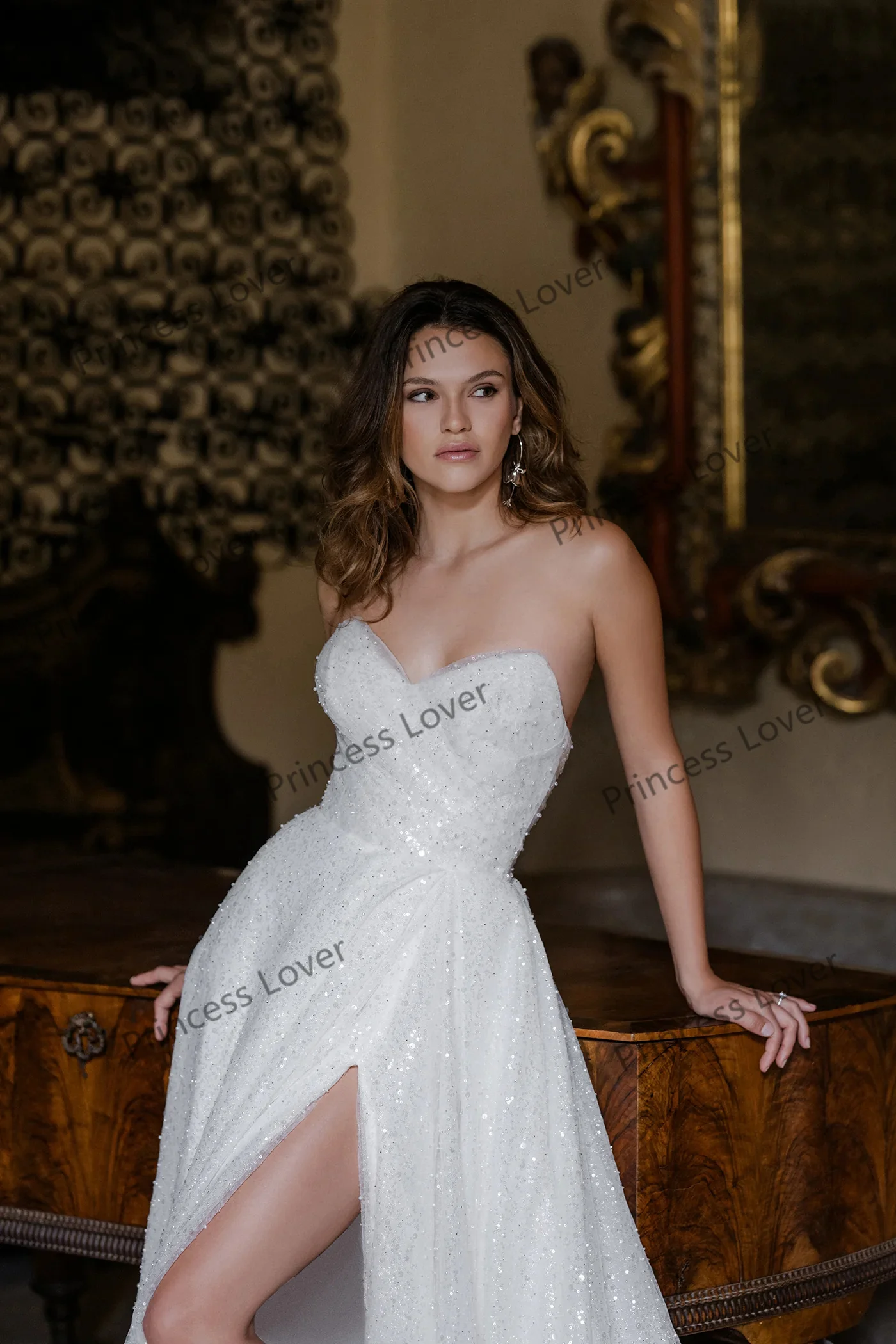 Glänzende glitzernde Brautkleider mit Schlitz 2025, Vestido de Novia, elegantes Hochzeitskleid, Empfangskleid, Vestidos, individuell gestaltet