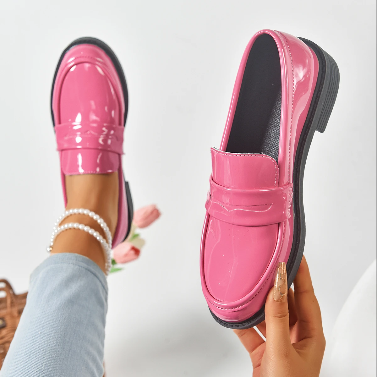 Damen-Flachschuhe im britischen Stil, JK-Leder-Schuhe, Sommer-Damen-Loafer, Neu 2026, französische runde Zehenpartie, Büroschuhe für Damen – Detail 12