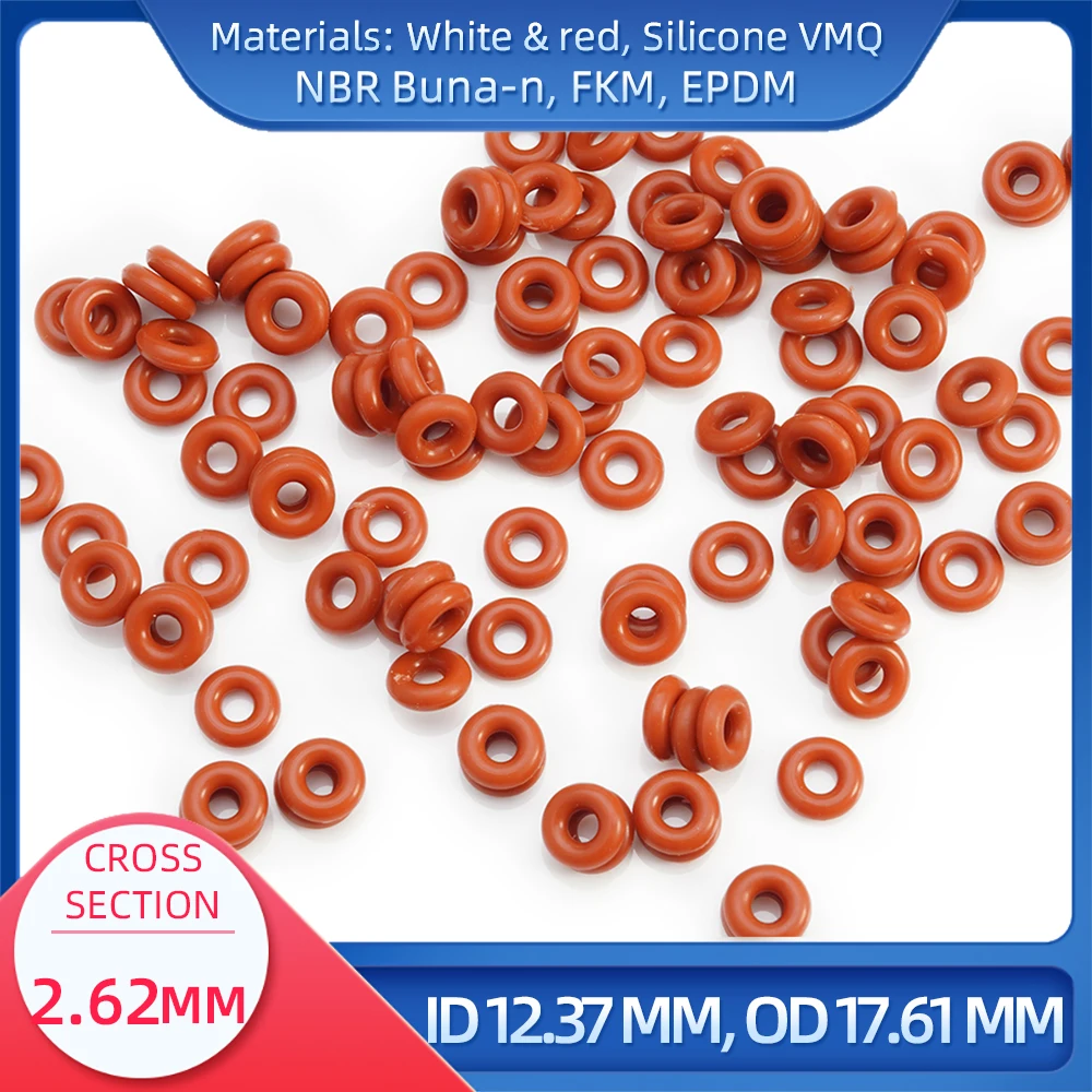 

O Ring CS 2.62 mm ID 12.37 mm OD 17.61 mm Material With Silicone VMQ NBR FKM EPDM ORing Seal Gaske