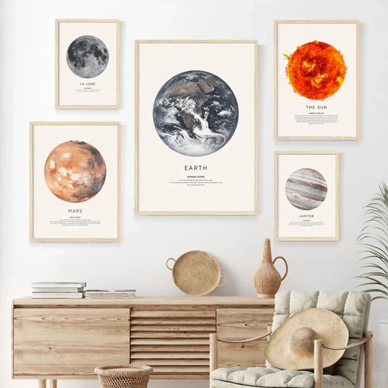 

Space Planet Earth Mars Sun Wall Art Canvas Print Poster Minimalist Decorative Pictures Modern Nordic Paintings Living Room