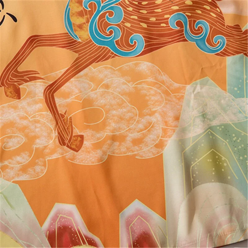 النمط الصيني الملابس الآسيوية سيكا الغزلان طباعة قميص ثوب الكيمونو الياباني Harajuku يوكاتا النساء الرجال سترة تأثيري الشاطئ القمم