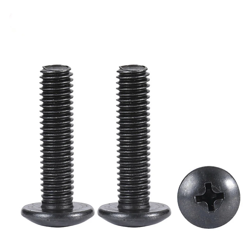 10Pcs M2 M2.5 M3 M3.5 M4 M5 M6 TM Screws Phillips Truss Mushroom Head Screw Black Plated Electronic Carbon Steel Screws