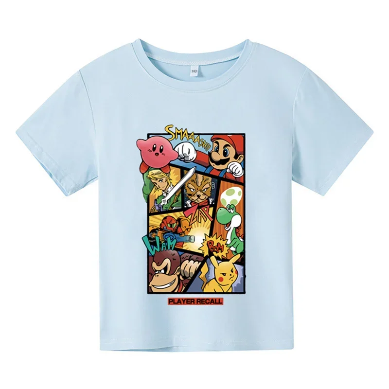 Super Mario Bros. Meninos Pokmon manga curta camiseta, moda infantil, Mario Bros, rua verão top