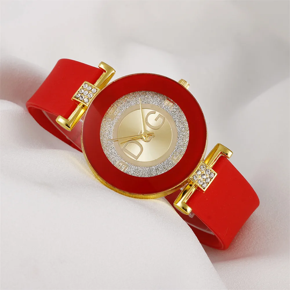 DQG-relojes de cuarzo con correa de silicona para mujer, reloj de pulsera informal con diseño de diamantes de imitación sencillos, marca de lujo a