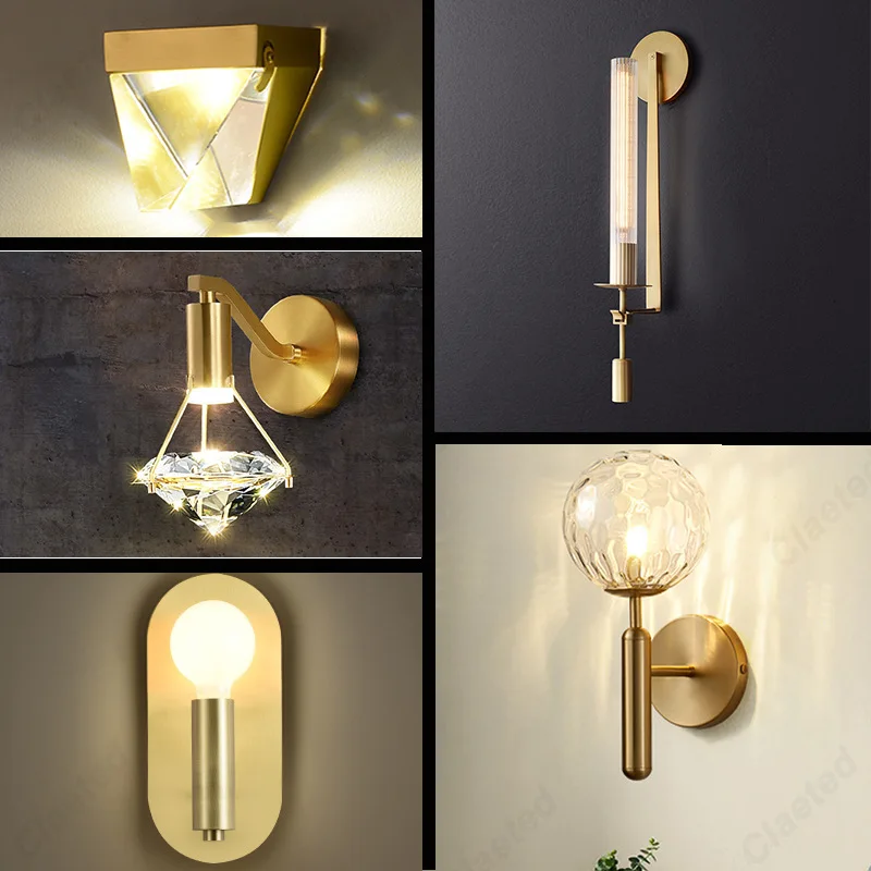 

Европейский современный креативный светодиодный медный кристалл настенный светильник для спальни прикроватная лампа гостиная проход декоративное освещение