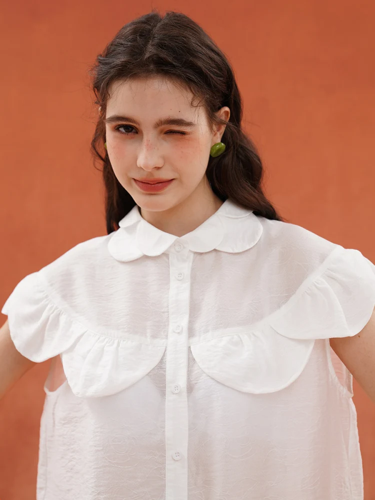 

Ladies' Summer Petal Collar Sleeveless Thin Shirt