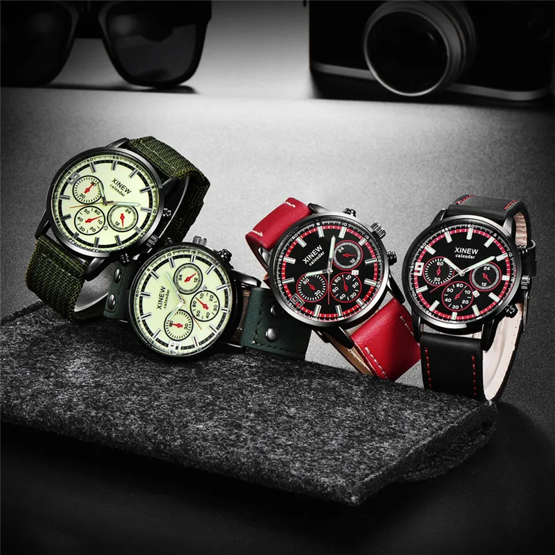 XINEW-reloj analógico de cuarzo para hombre, accesorio de pulsera de cuarzo resistente al agua con calendario, complemento deportivo masculino de marca de lujo con diseño militar, diseño informal y a la moda, 2024