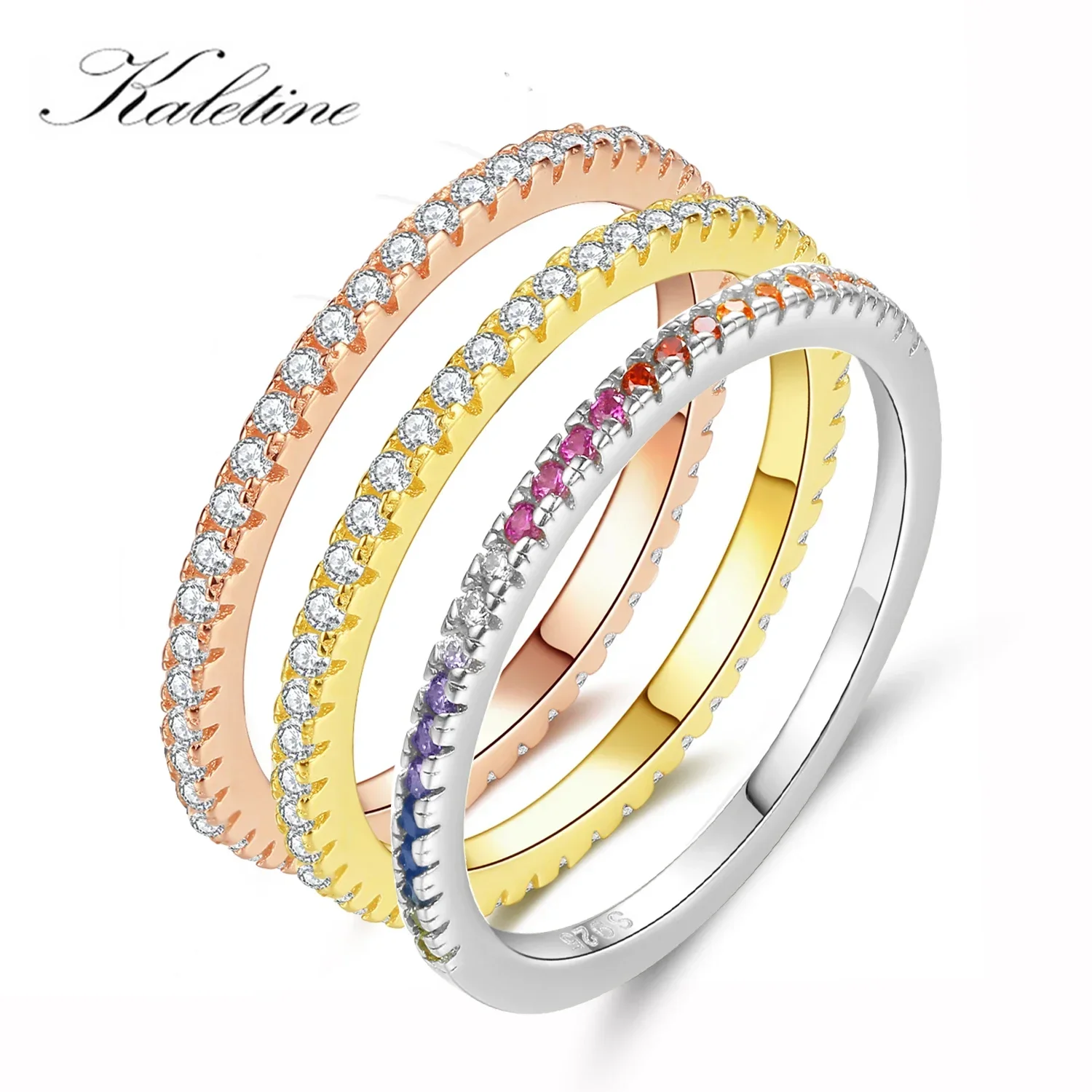 KALETINE Wedding Ring For Women Man 925 Sterling Silver Concise Classical Multicolor Mini Zirconia Rose Gold Fashion Jewelry