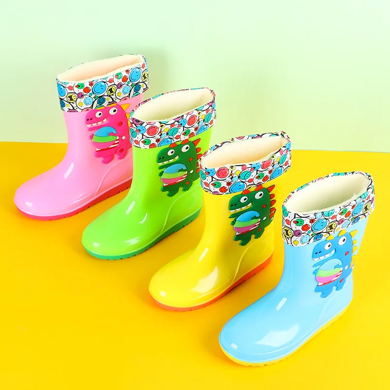 

Children Mid-calf Plush Water boots Kids Dinosaur Rain Boots Boy Girl Rubber Shoes Children Cute Rain Shoes Outdoor Water Play