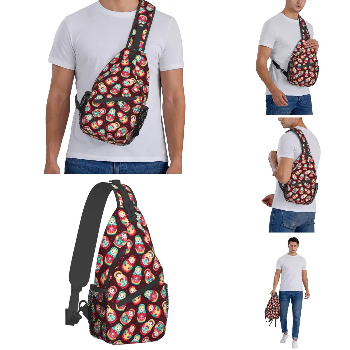 Matryoshka-bandolera de pecho para muñeca rusa, mochila de hombro para senderismo al aire libre, morral de Anime de dibujos animados, bolso de moda