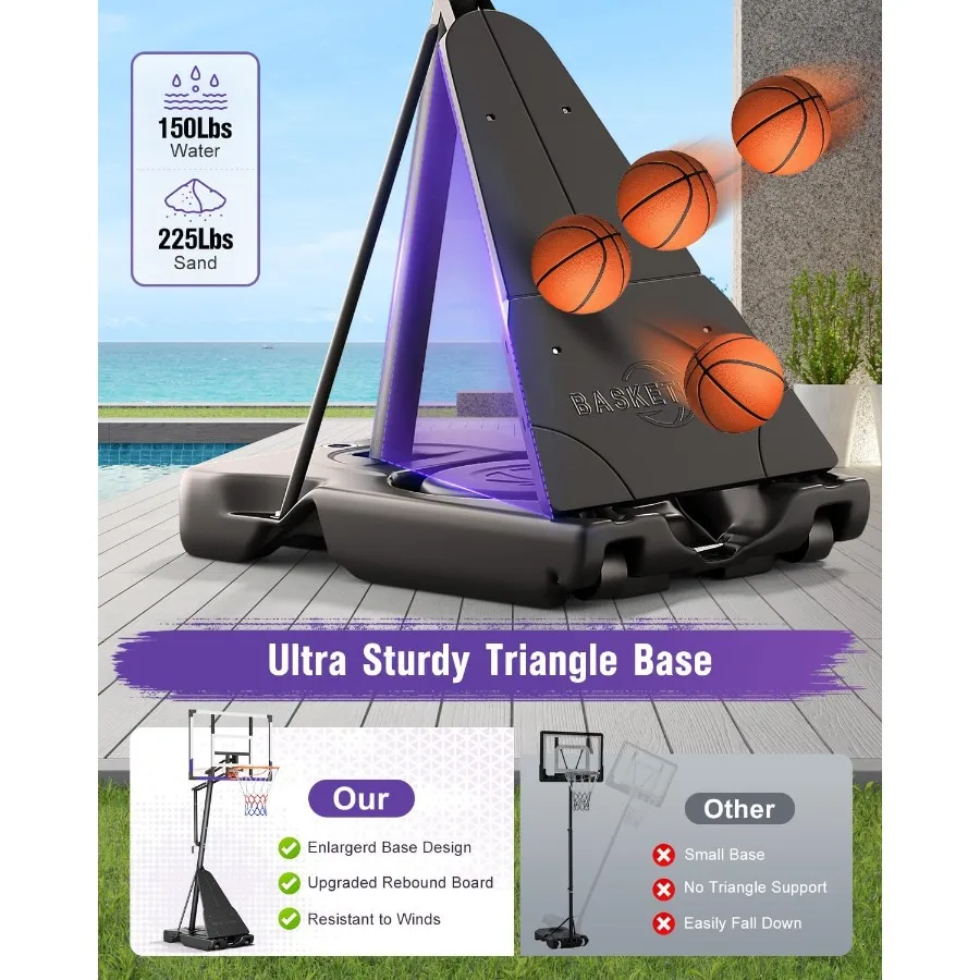 Ring Basket Luar Ruangan 44-48 Inci Papan Belakang PC Anti Pecah 5.25-10 Kaki Tinggi Dapat Disesuaikan Tanpa Tingkatan Ring Basket Portabel untuk T