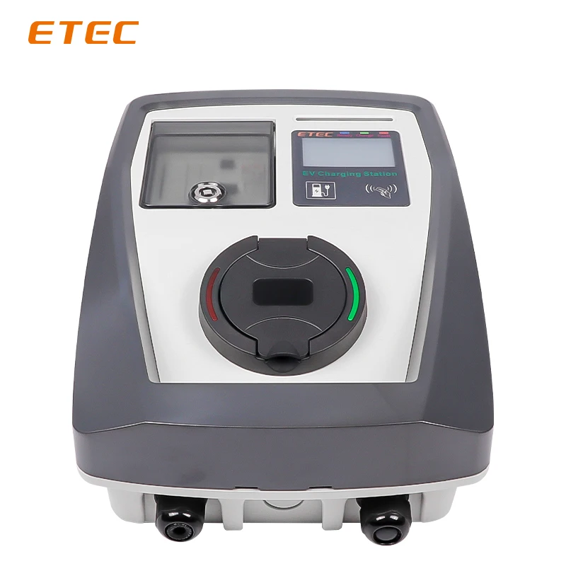 ETEC Home EV Charger Station Wallbox with Socket Electric Car Type 2 Plug 22kW 32A 3 Phase Modbus RTU LCD RFID Card AC 220V 230V