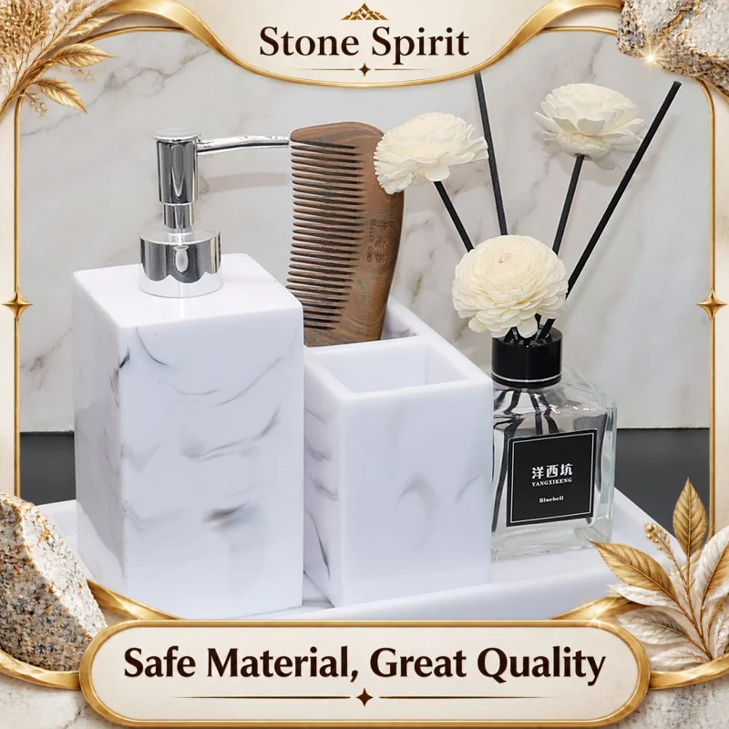 European Style Bathroom Supplies Marble Pattern Resin Lotion Bottle Storage Tray Household Bathroom Decoration Accessories