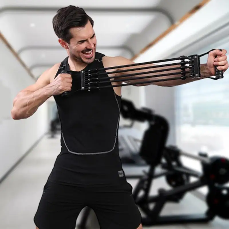 

Chest Workout Equipment Muscle Training Exerciser With 5 Resistance Bands Fitness Equipment Ergonomic Muscle Strengthener For