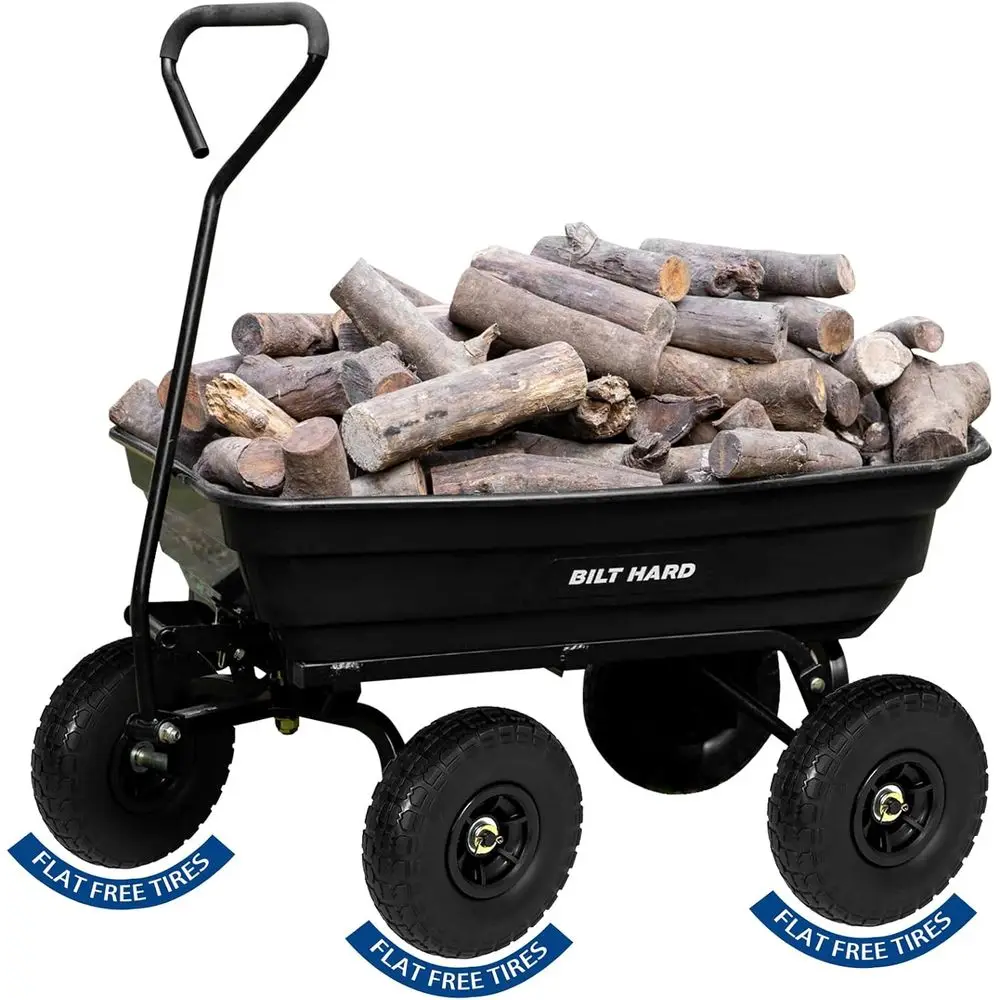 

600 lbs Capacity Garden Dump Cart with No-Flat Tires, Quick Release, 4 Cubic Yard Heavy-Duty Yard Waste Hauler