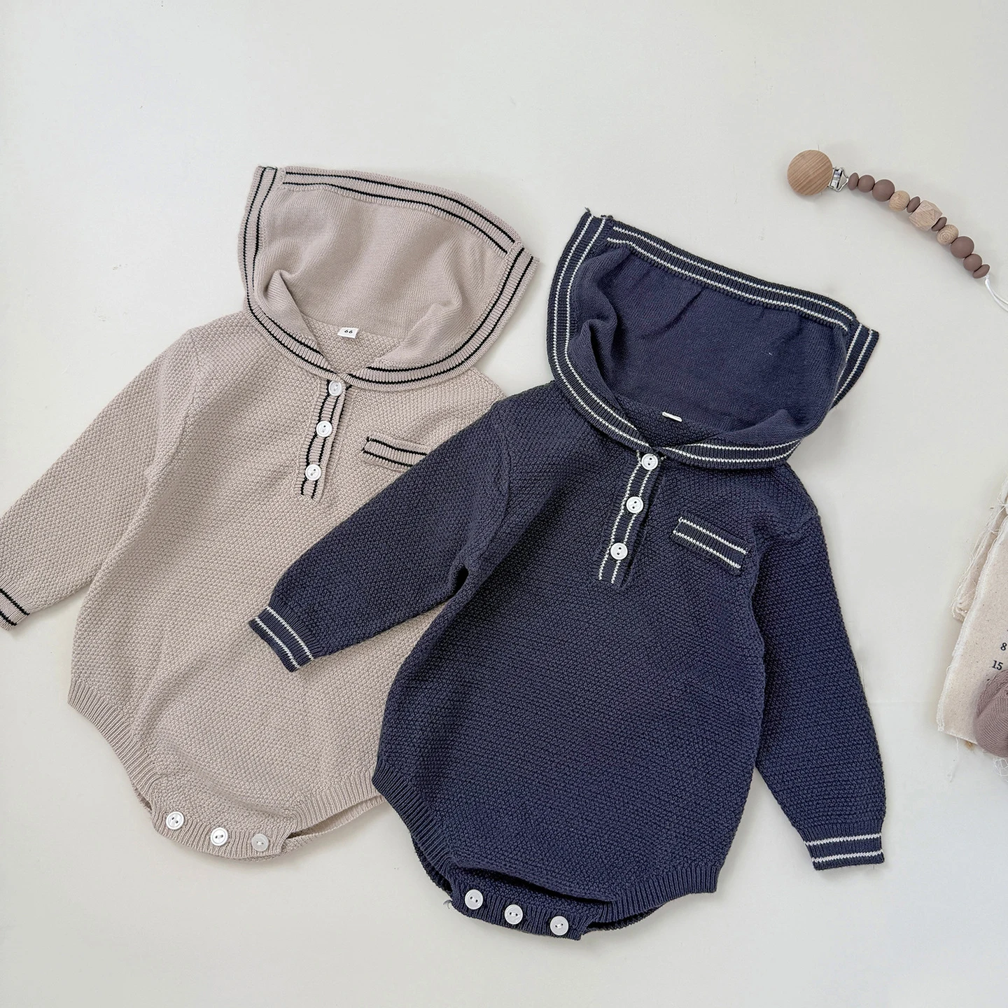 ملابس ربيع 2026 للأطفال الأولاد بأكمام طويلة للأطفال الصغار قطعة واحدة بياقة بحار ملابس تريكو للأولاد الرضع #2