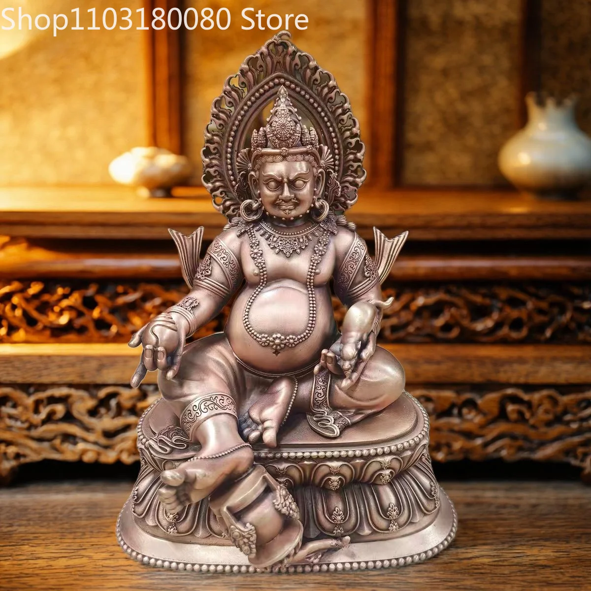 15cm Red Copper Hand Carved Yellow Jambhala Statue Tibetan Buddhism Wealth God Figurine Altar Home Decor