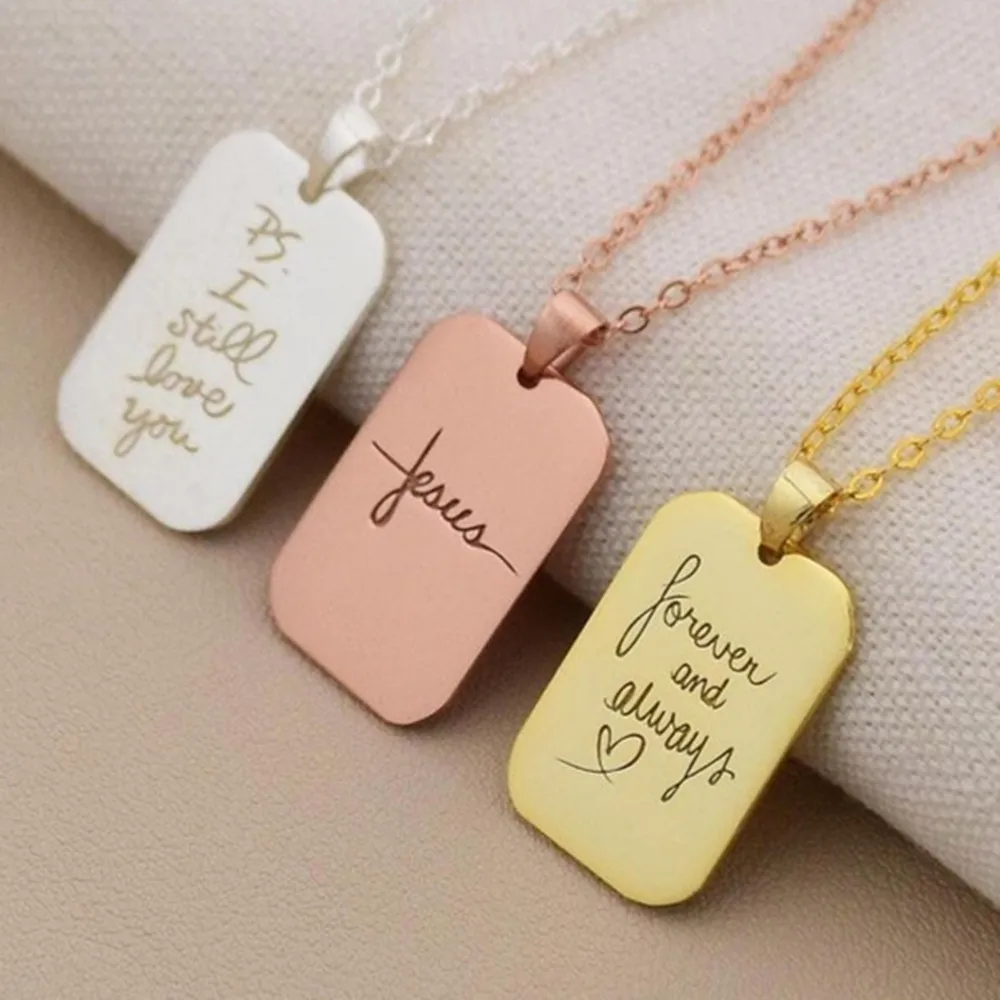 

Ожерелья с именем на заказ, колье-цепочка из нержавеющей стали, геометрическое прямоугольное ожерелье с именной табличкой для женщин