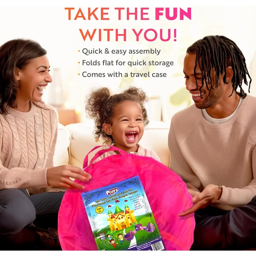 Playz – tente de jeu princesse, 5 pièces, fosse à balles avec cerceau de basket-ball et tunnel de jeu pour tout-petits, bébés, filles et garçons, intérieur et extérieur