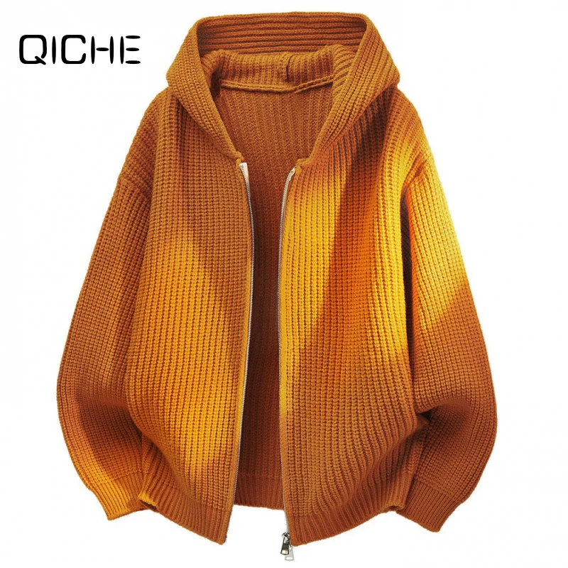 QICHE Men Outfit Set 2026 New Luxury Casual Wear, Men American Thick Hooded Cardigan Cool Loose Trendy Two Piece Set