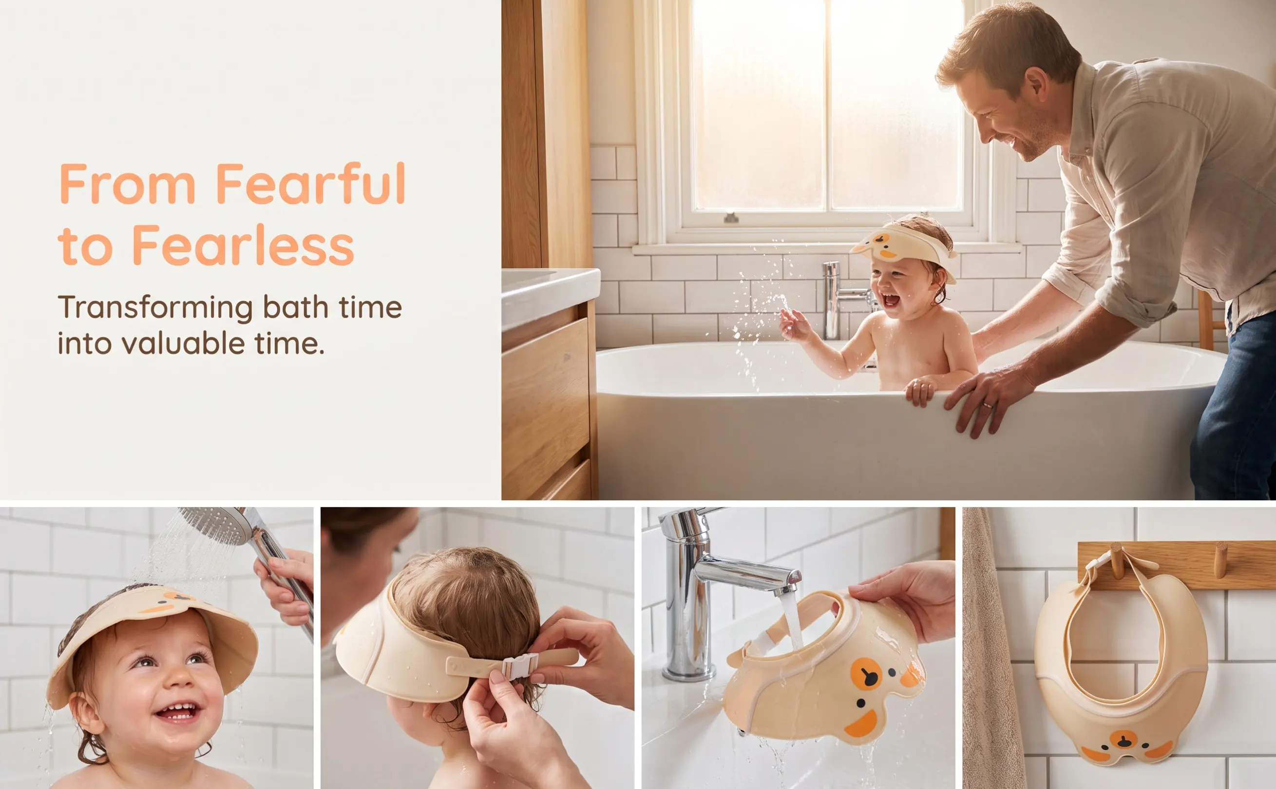Adjustable Baby Shampoo Cap Waterproof Hair Washing Shield Cute Cartoon Design Toddler Bath Visor Ear Protection