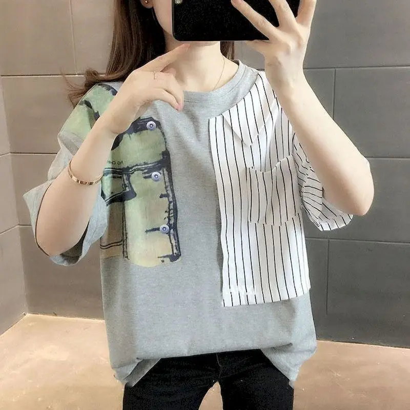 

Fashion T Shirts Woman Summer Cotton Short Sleeve T-shirt Casual Loose Design Sense Bottoming Tshirt Streetwear Women Tops Trend