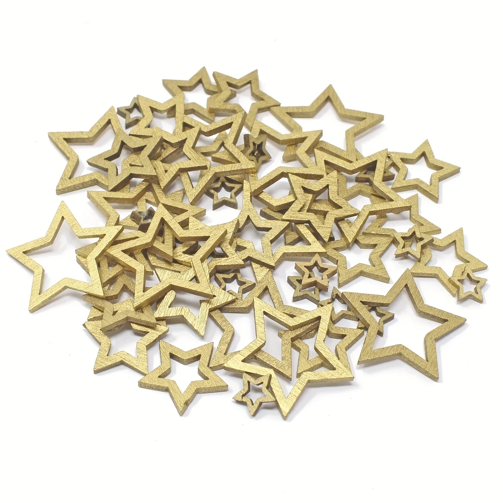 50pcs 10~30mm Wooden Mixed Sizes Cut Out Christmas Wood Hollow Stars Cutouts Confetti For DIY Xmas Decoration Crafts