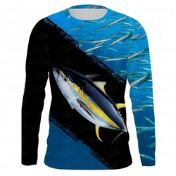 Fishing pattern 3D printed men's long sleeve T-shirt round neck outdoor quick-drying casual sports fashion personality top 6XL