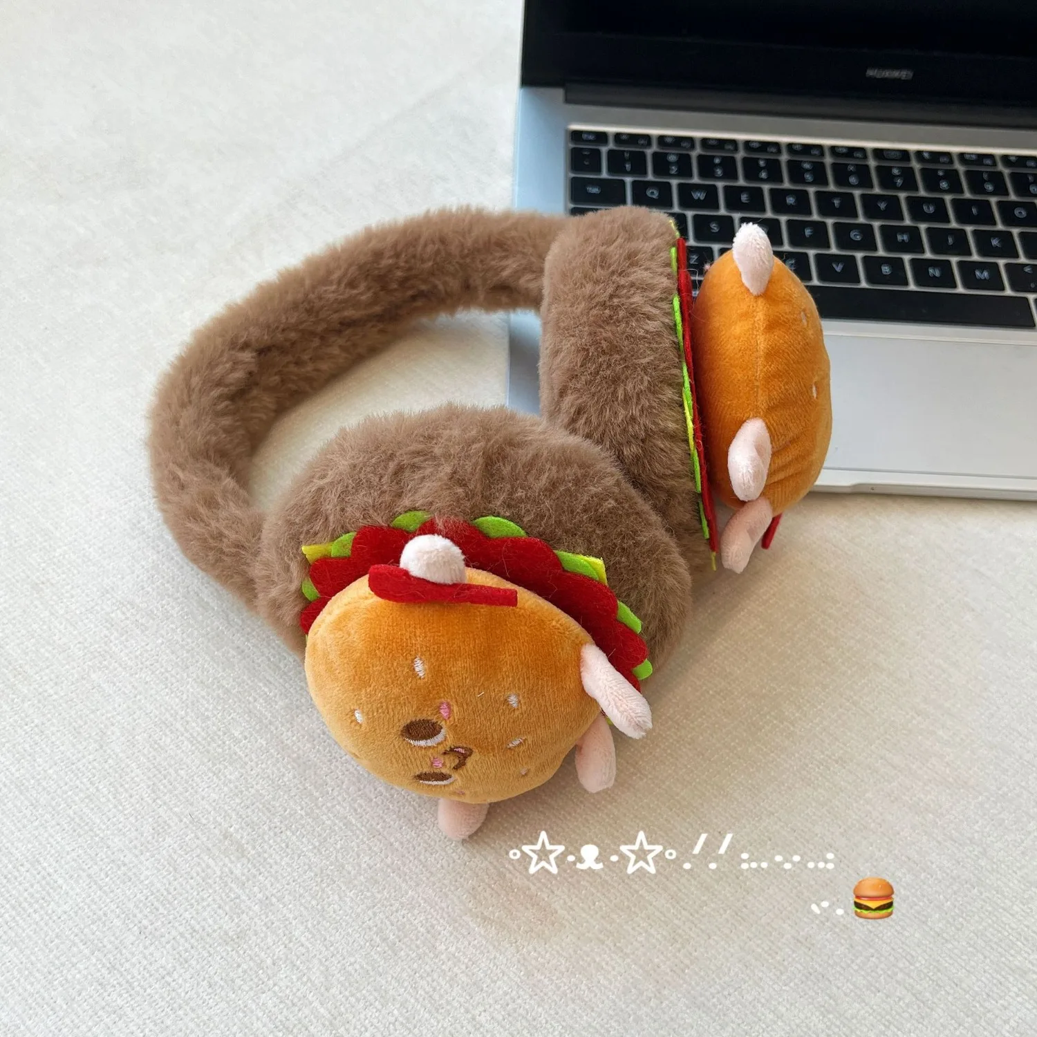 Winter New Arrival Hamburger Girl Earmuffs Adorable Sweetheart Style Fun and Cosy Student Ear Warmers Cycling Windproof Earmuffs