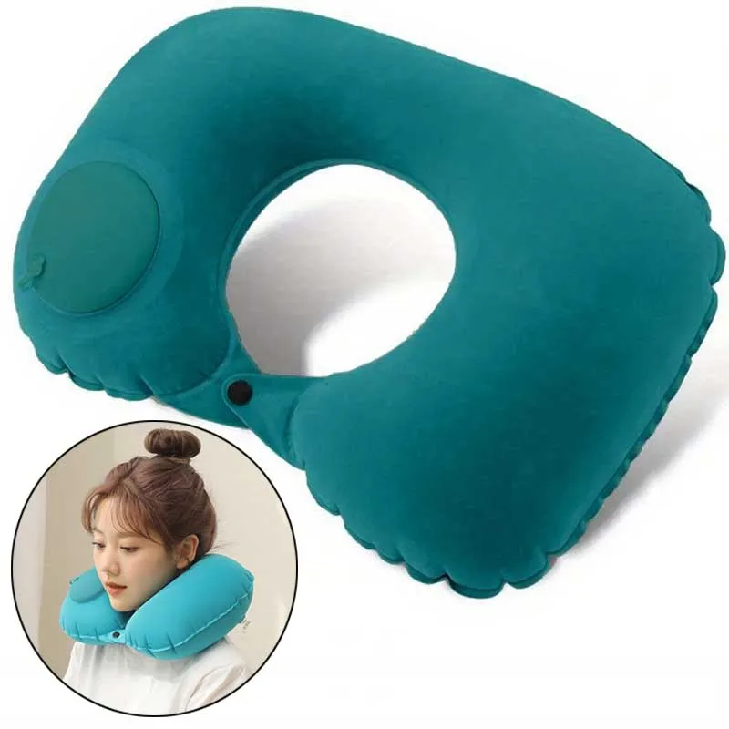 Car Portable Neck Protection U-shaped Compression Inflatable Pillow, Outdoor Nap, Camping, Travel Flocking PVC Airplane Pillow