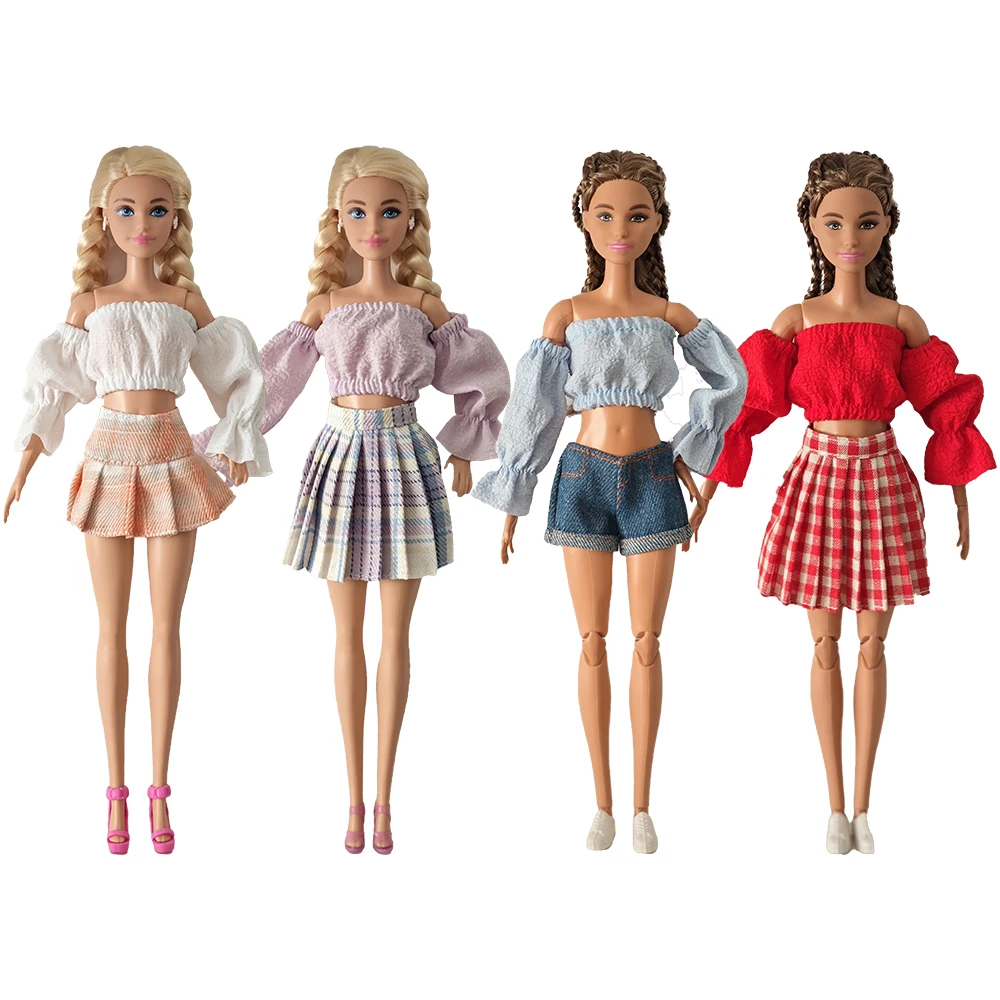 Puppenkleidung, vierfarbige Blasenärmel, kurzer Rock, Jeansshorts, Faltenrock, Alltagskleidung, Accessoires, Kleidung für Barbies-Puppe