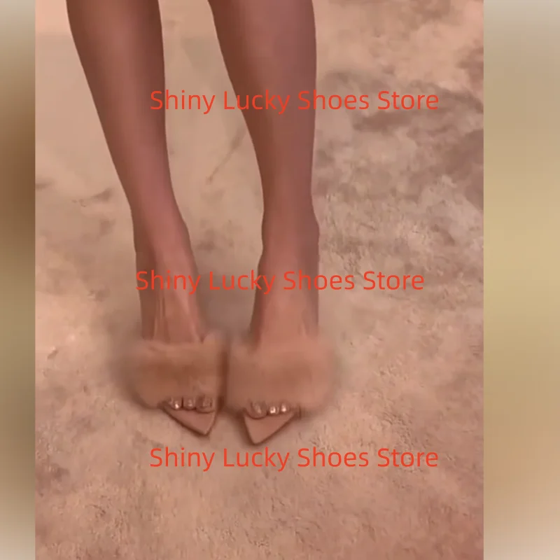 أحذية فرو المنك للسيدات أشار تو الكعب العالي الصلبة الإناث مضخات خطوط الخياطة Tacones بولي Leather الجلود Chassure فام النعال Mujer #5