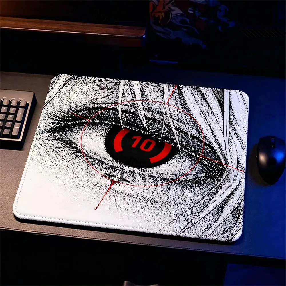 Anime Girl Eye Countdown 10 Graphic Small Mouse Pad, Black White Manga Art Red Accent Mini Mouse Mat