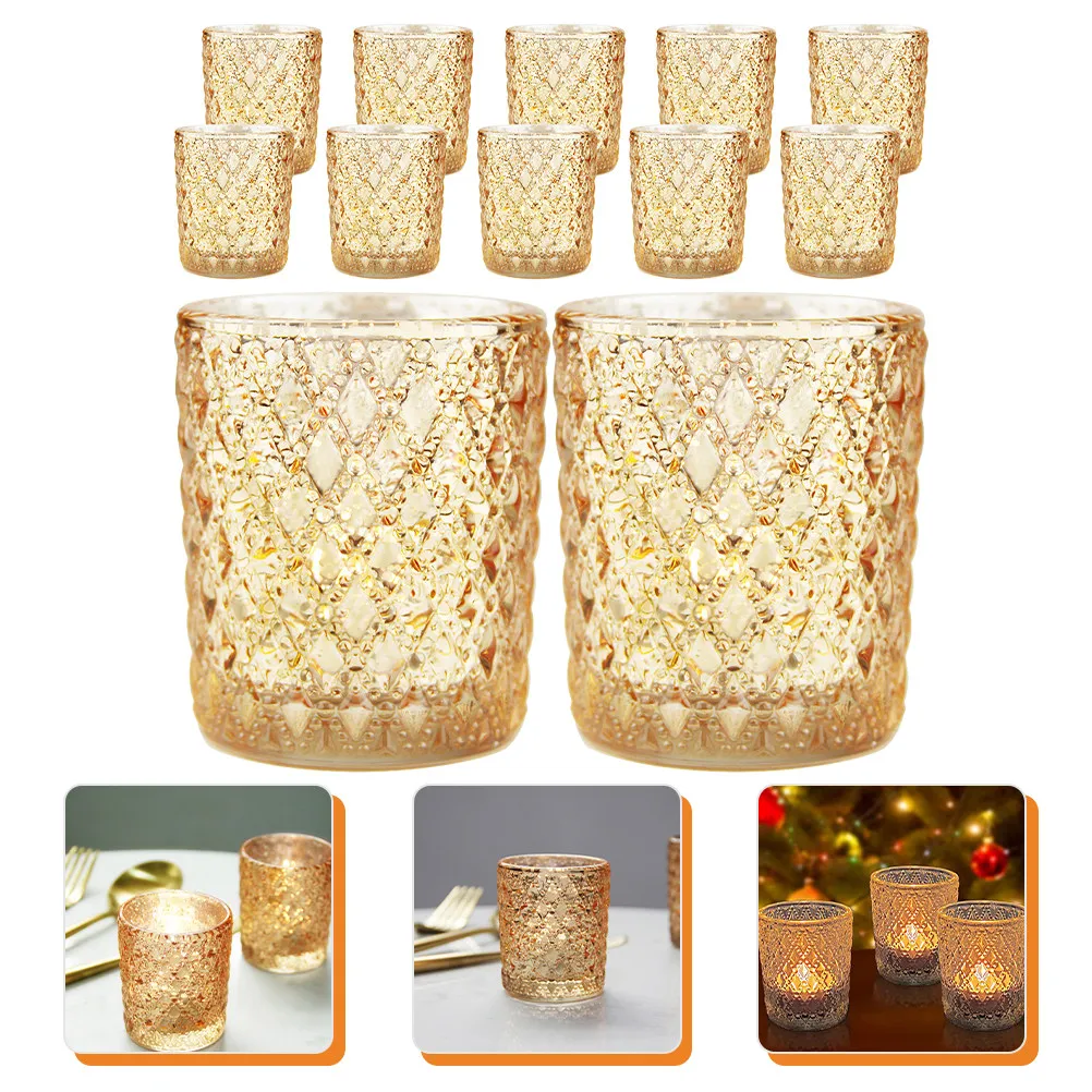 12Pcs Gold Embossed Cups Decorative Aromatherapy Glass Holders Romantic Containers Drip Protectors