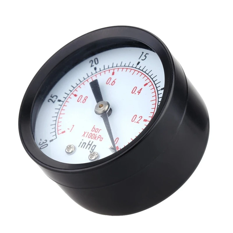 DT16 4X Mini Dial Air Vacuum Pressure Gauge 0 - -30inHg 0 - -1 Bar, Dual Scale Vacuum Manometer for Water Oil Air