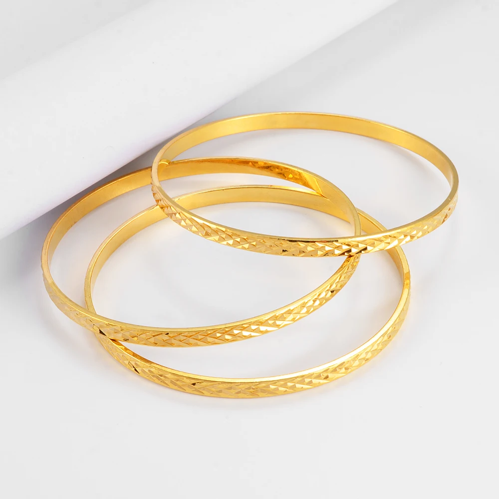 Anniyo 3PCS/Lot, Wholesale Arab Dubai Bangle for Women Girls Gold Color African Wedding Bracelet Jewelry Middle East  #152416