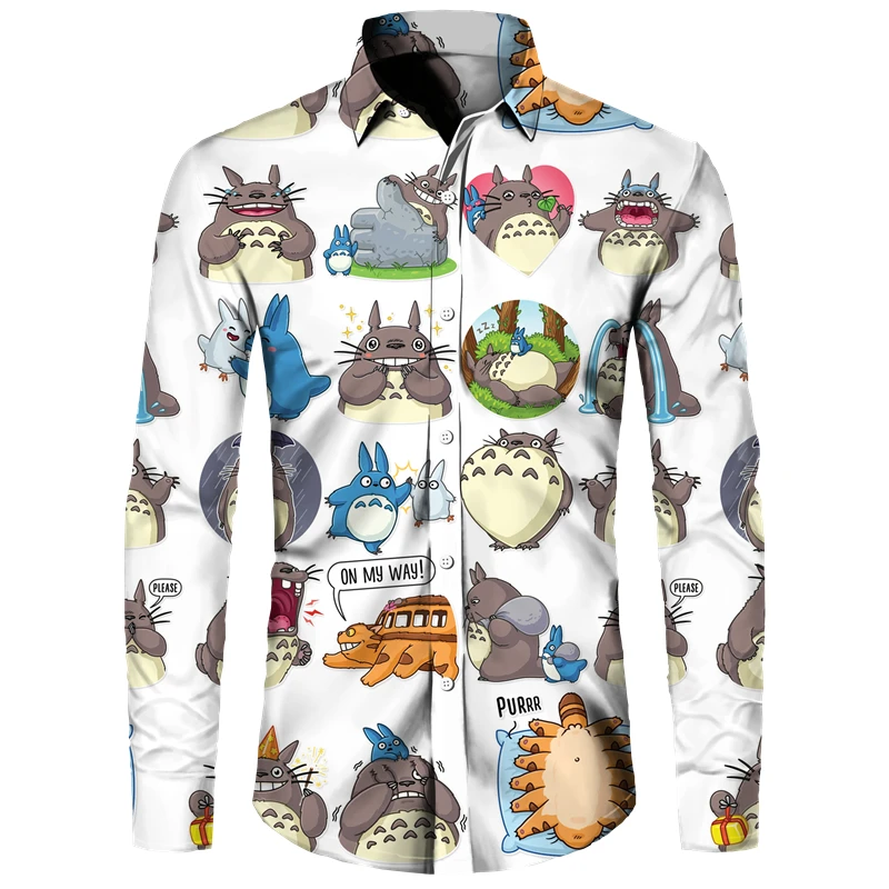 الرجال قميص طويل الأكمام اليابان أنيمي Harajuku y2k الملابس مضحك ثلاثية الأبعاد اللوحة تي شيرت مطبوع موضة التلبيب بلوزات فضفاضة للجنسين قمصان