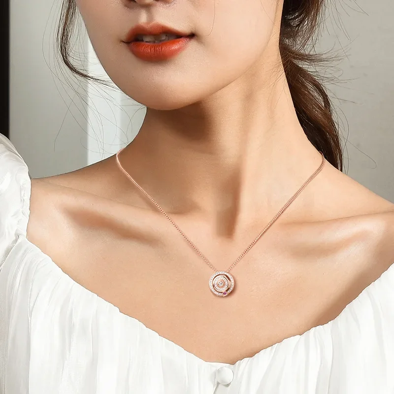 새로운 사랑 나침반 티타늄 스틸 목걸이, 둥근 회전 펜던트, 여성용 나침반 쇄골 체인