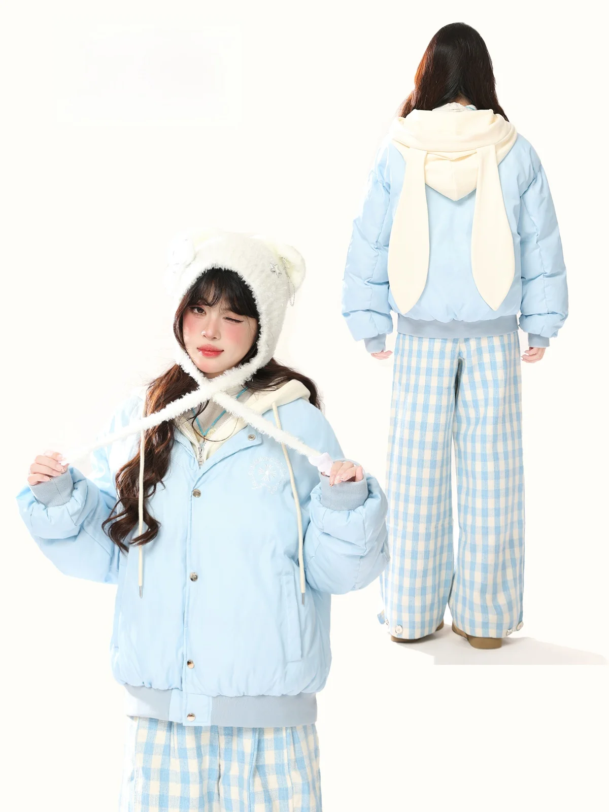 

Утепленная женская куртка ENJOG с ушками кролика, хлопковая, зимняя, рабочая, верхняя одежда, с длинными рукавами, на молнии, повседневная