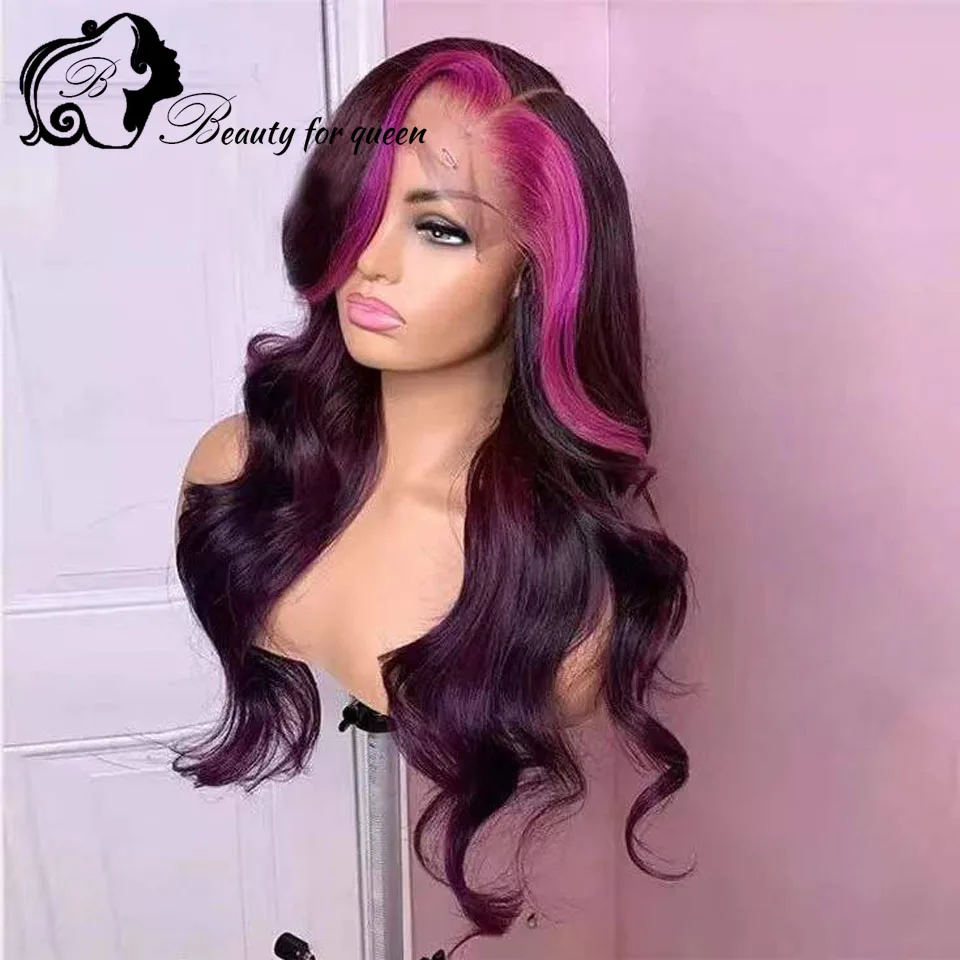 Hot Sale High Quality Body Wave 2026 Transparent 13x4 Lace Front Wig Brazilian Purple Highlight Colored Human Hair Customize