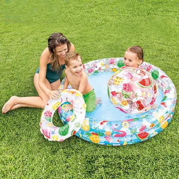 48" x 10" Round 3-Ring Pump Inflatable Children Kids Swimming Pool Set with Swim Ring and Ball Pineapple Tropical Hawaii Theme