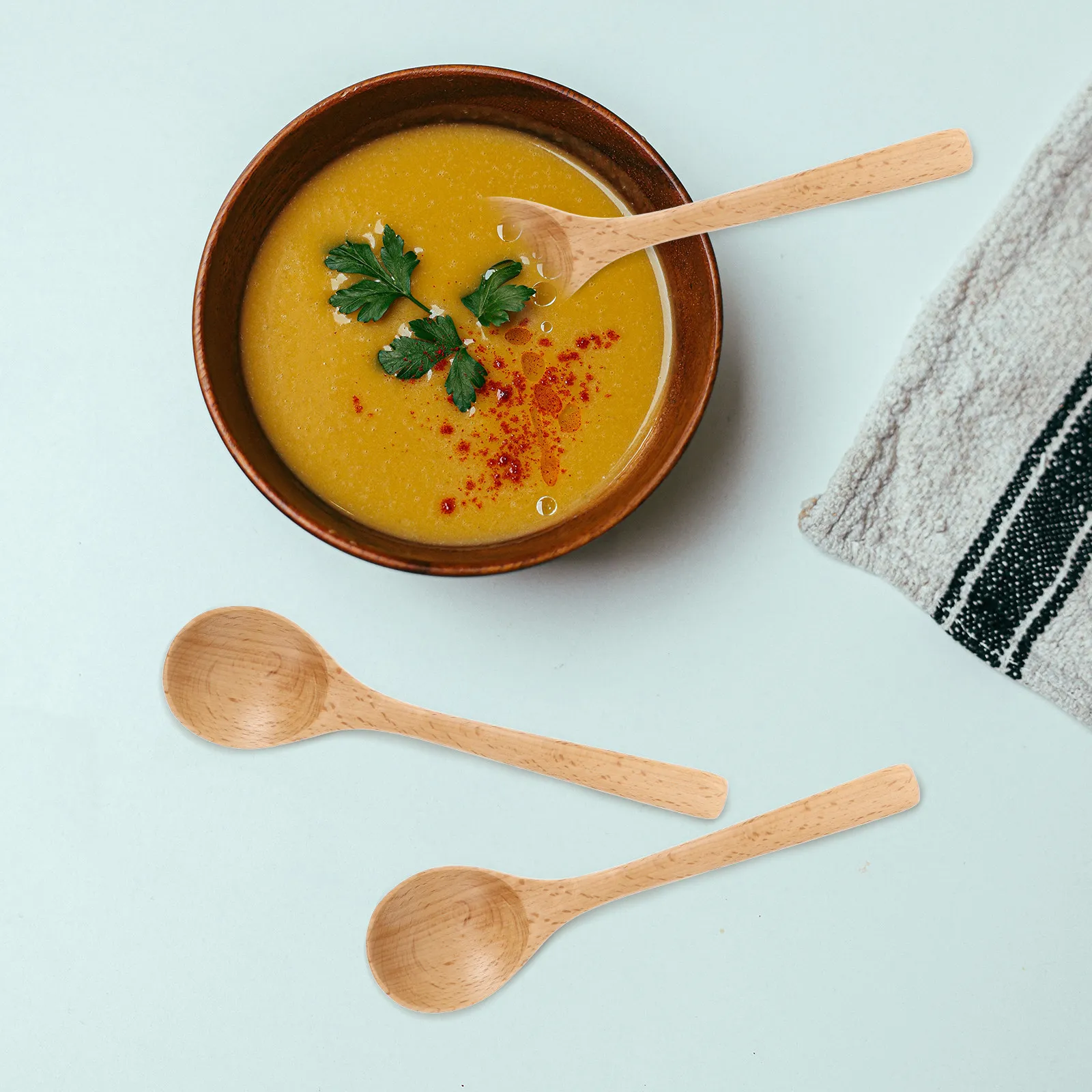 

7Pcs Wooden Spoon Set Japanese Design Smooth Finish Wood Spoons for Ice Cream Desserts Honey Mini Wooden Utensils Multipurpose