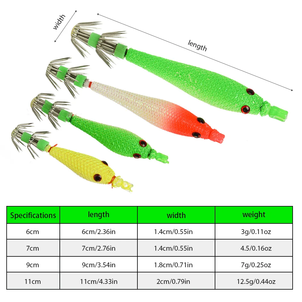 Glow Blowing Tube Fishing Hook Soft Squid Hook Glow Squid Hook Sea Fishing Biomimetic Bait